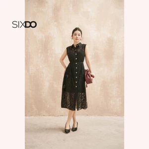 Đầm suông ren đen SIXDO (Black Lace Loose Dress With Flower)