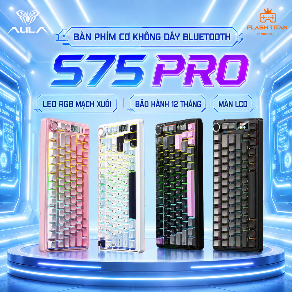 Bàn phím cơ bluetooth  AULA S75 PRO kết nối không dây - Có màn LCD Custom ảnh GIF - Dùng Cho PC,laptop Bảo hành 12 tháng | BigBuy360 - bigbuy360.vn