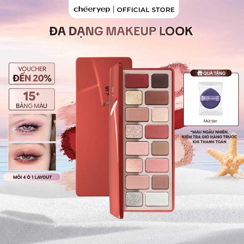 Bảng Phấn Mắt CHEERYEP 16 Ô Natural Star Đa Năng Dễ Dùng Chuẩn Màu Lâu Trôi Đa Dạng Bảng Màu Nhũ Lì