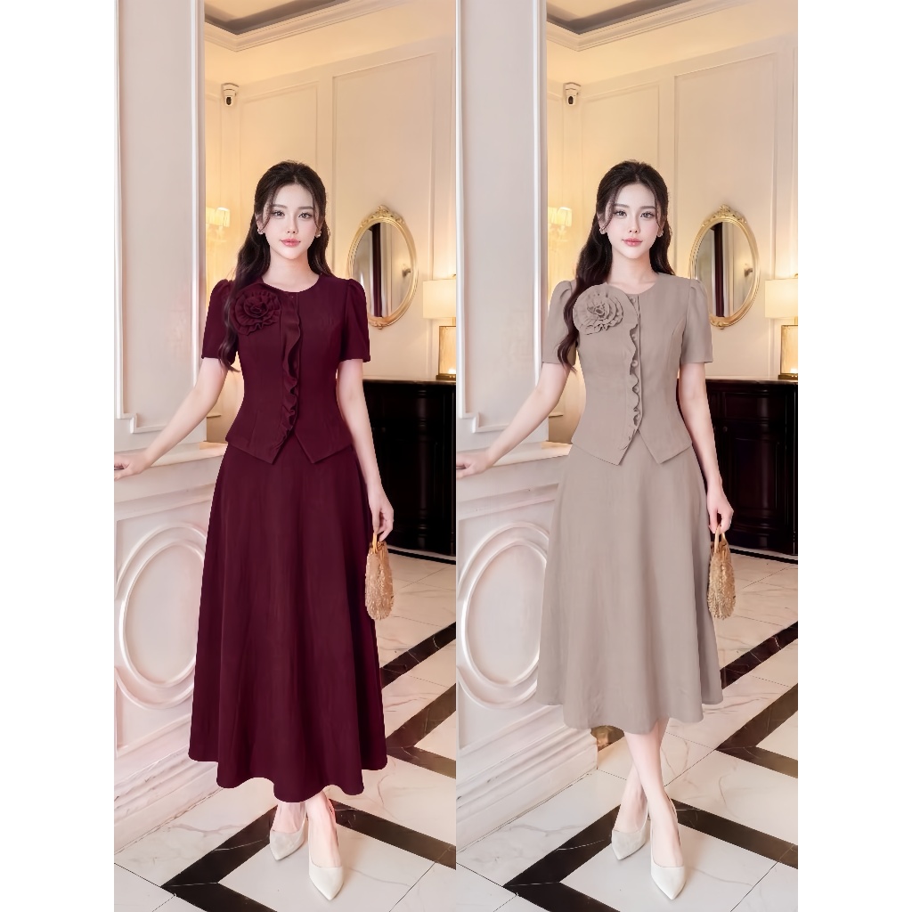 Set Thiết Kế ADELA DESIGN Chất Chéo Nhật Peplum Thanh Lịch BST MDU6504