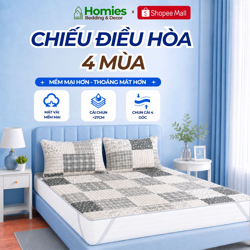 [Tặng Vỏ Gối] Chiếu điều hòa Latex 5D HOMIES Bedding & Décor, Chiếu 5d vải Tencel Mát Lạnh mẫu mới 2026