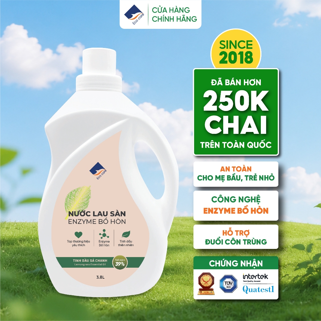 Nước lau sàn hữu cơ bồ hòn ECOCARE 1L/2L/3.8L, tinh dầu thiên nhiên khử mùi, đuổi muỗi hiệuquả