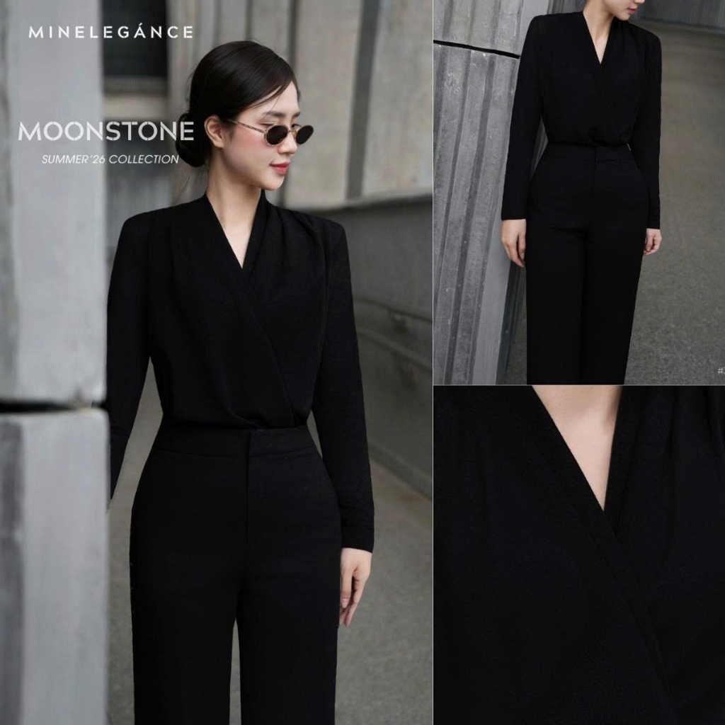 MINELEGÁNCE | ÁO LEN CỔ TIM XẾP LY VAI THANH LỊCH, SANG TRỌNG - MIN347