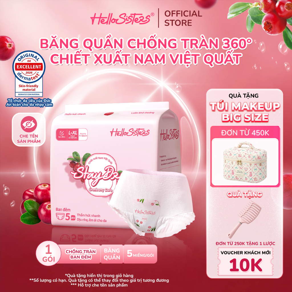 Băng Vệ Sinh Quần HelloSisters Cranberry Care Nam Việt Quất Kháng Khuẩn, Mỏng Nhẹ Ôm Form, Siêu Thấm Chống Tràn