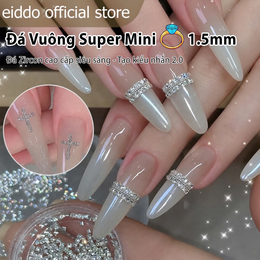 {Eiddo nails} Đá vuông Super Mini 1.5mm chuyên tạo kiểu nhẫn 2D hottrend - Đá Zircon siêu sáng trang trí nail