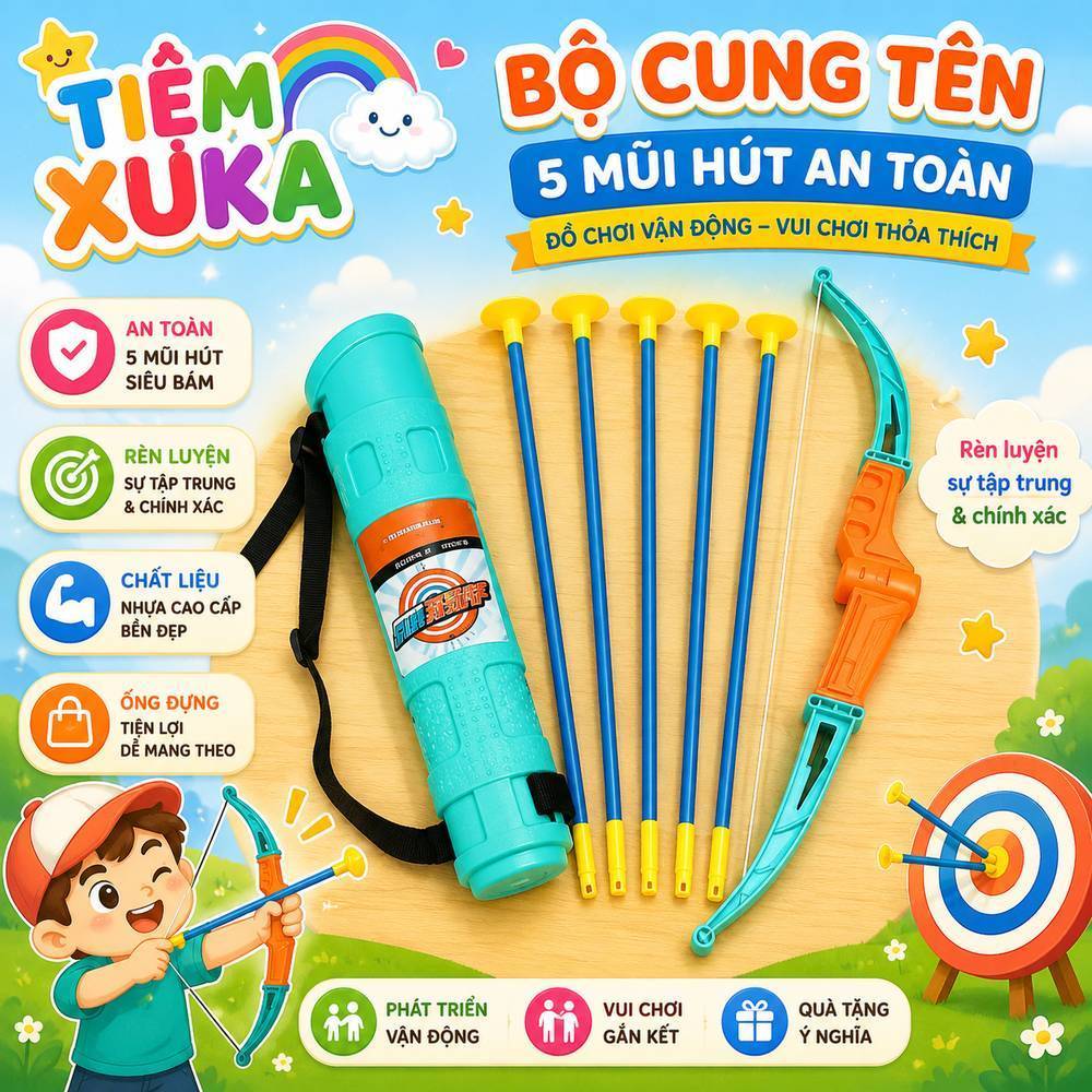 Đồ chơi cung tên đầu dính có gùi đựng tên xinh xắn