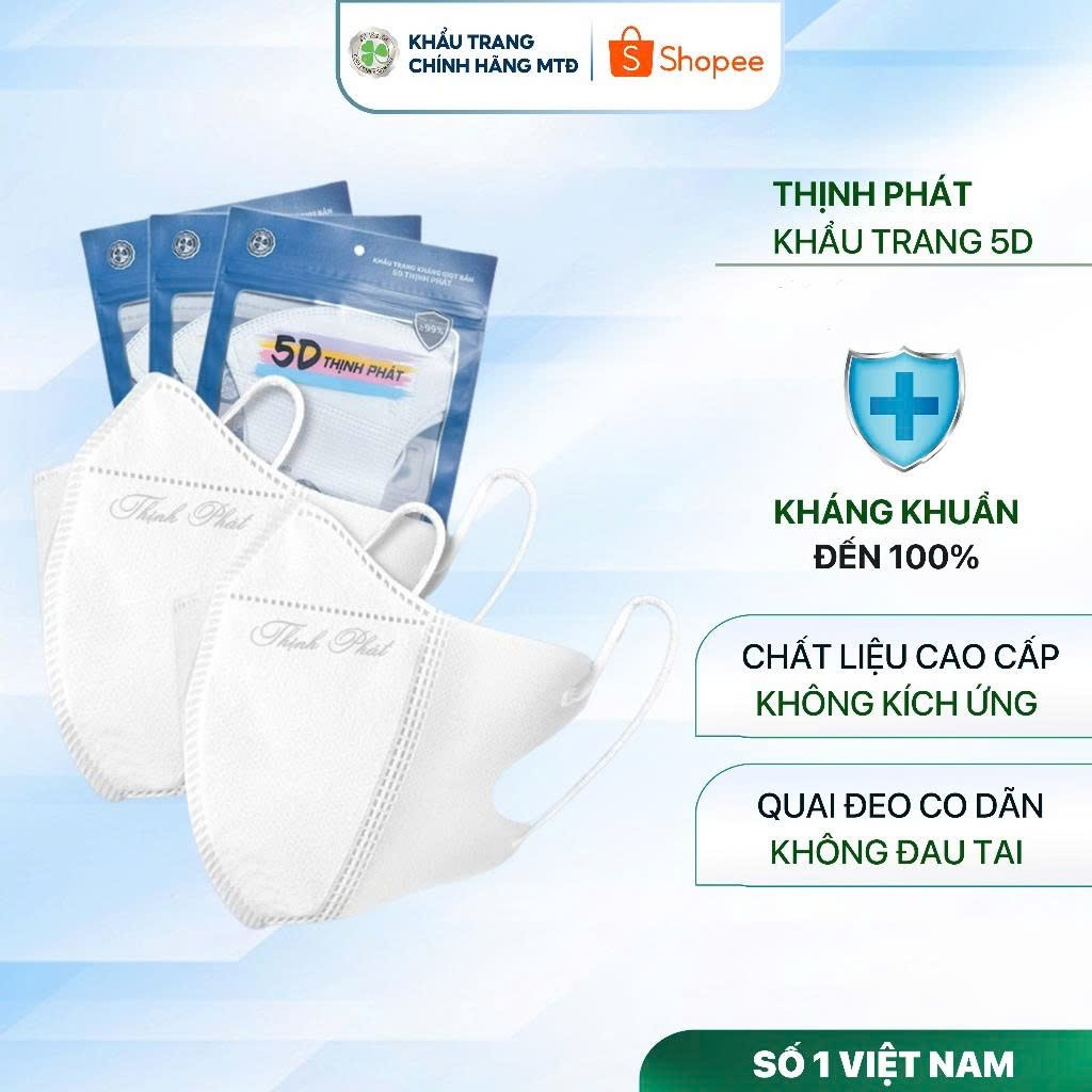 Khẩu trang 5D kháng khuẩn thùng 100 chiếc dùng 1 lần thịnh phát