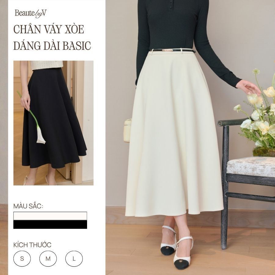 Chân váy xoè nữ dáng dài cạp cao có túi sưn Viccy BEAUTEBYV chất liệu xước hàn cao cấp thanh lịch