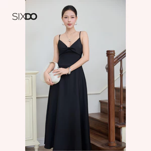 Đầm đen nữ 2 dây SIXDO (Black Woven Sleeveless Dress)
