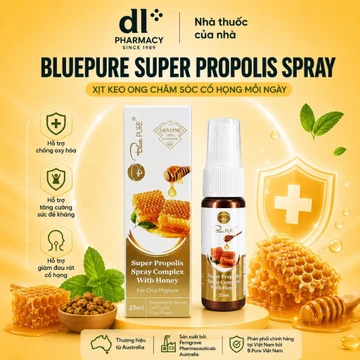 Xịt keo ong BluePure Super Propolis Spray 30ml, chăm sóc miệng họng với keo ong và mật ong | Đức Long Pharmacy