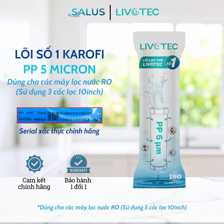 Lõi lọc nước Karofi Livotec số 1 PP 5 micron, Lõi lọc thô số 1 Karofi Livotec Bao Bì Mới
