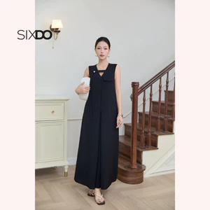 Đầm đen dáng suông sát nách cách điệu SIXDO (Black Woven Flared Dress)