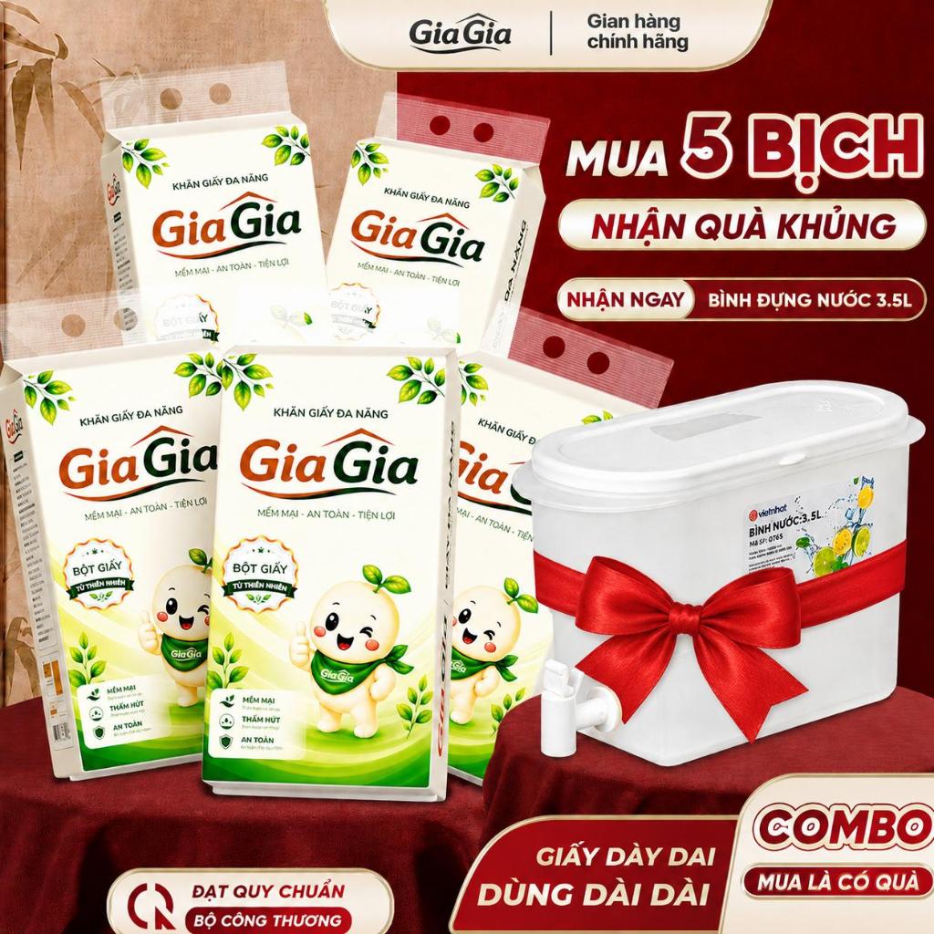 [TẶNG BÌNH 3.5L] Khăn Giấy Vệ Sinh Treo Tường Mino 890 Lượt Rút 5 Bịch Làm Từ Bột Gỗ Thiên Thiên Đanh Dai