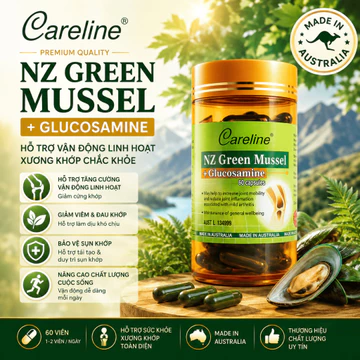 Viên Uống Bổ Khớp Tinh Chất Vẹm Xanh Careline NZ Green Mussel Glucosamine 60v - Hỗ Trợ Giảm Đau Khớp, Tái Tạo Sụn Khớp