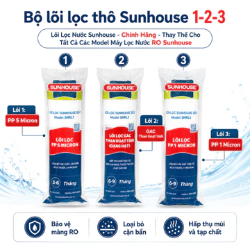 Combo Lõi lọc 1 2 3 Sunhouse – Lõi Lọc Thô 10 Inch Cho Máy Lọc Nước RO