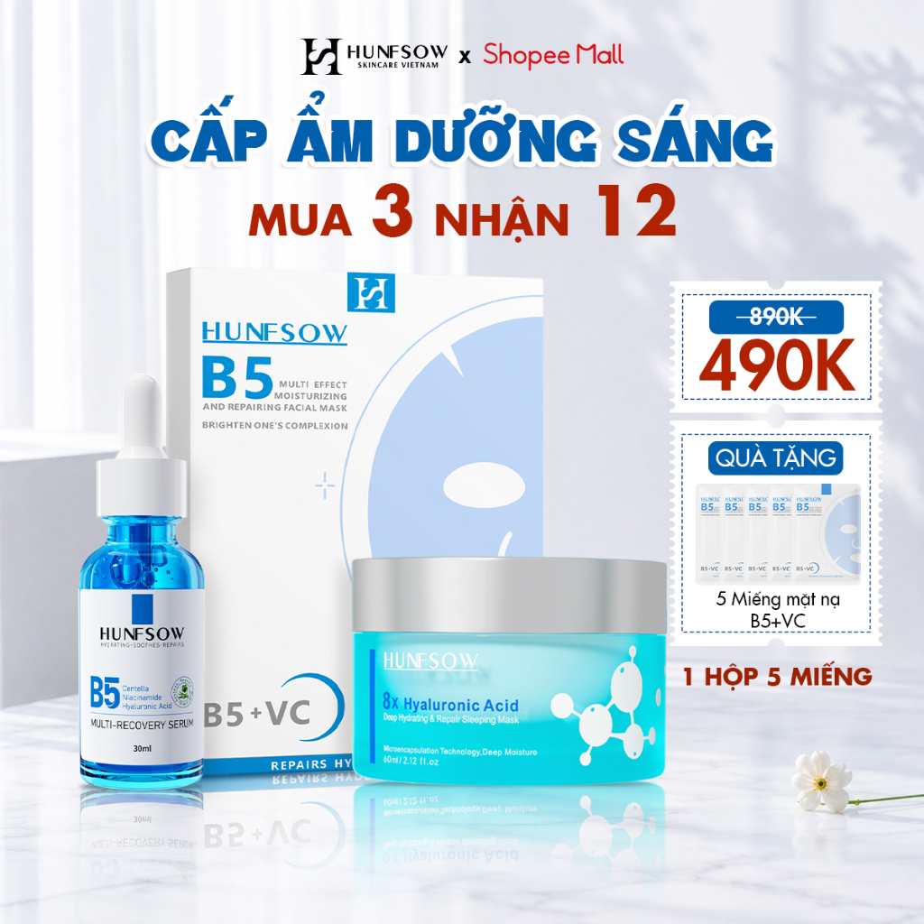 [Tặng 5 Mặt Nạ] Cấp Ẩm, Dưỡng Sáng, Phục Hồi Hunfsow Phù Hợp Mọi Làn Da Hỗ Trợ Bổ Sung Collagen