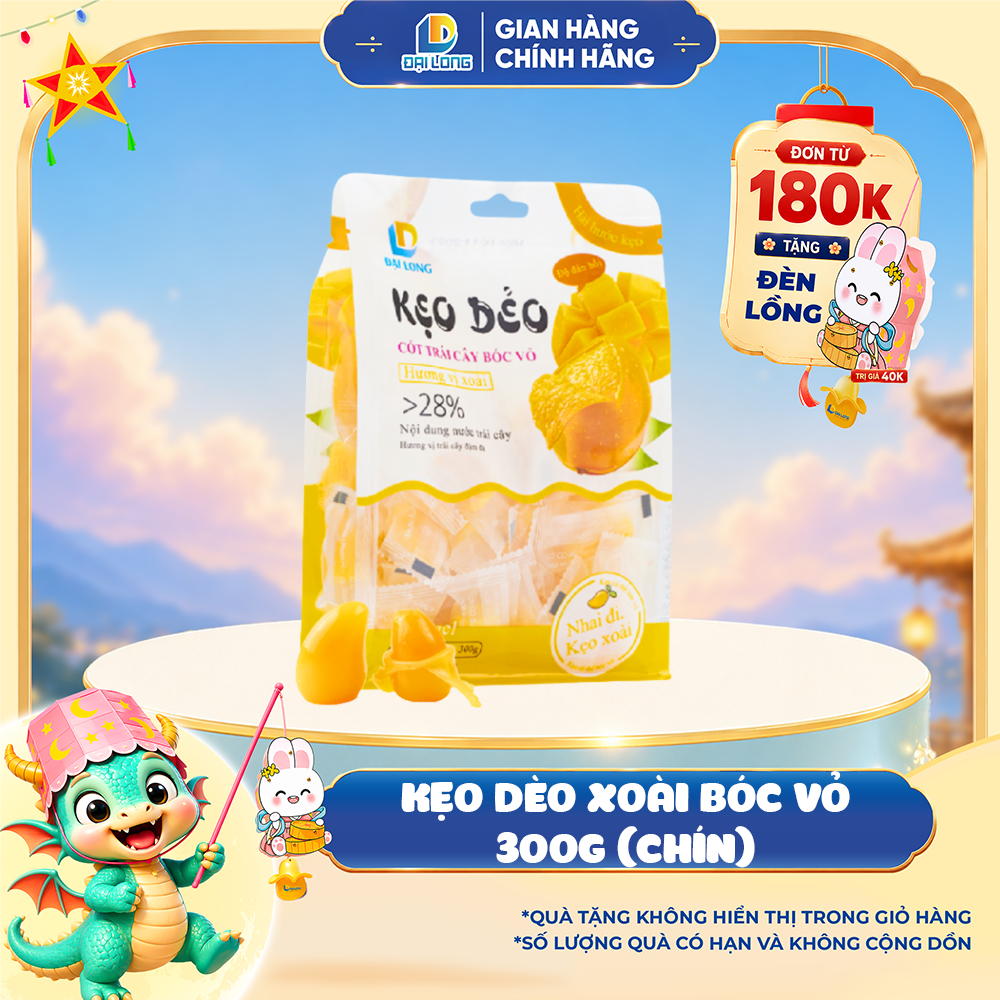 [TÚI 300G] Kẹo xoài bóc vỏ ĐẠI LONG trung thu, hợp tiệc, liên hoan ăn vặt thơm ngon kẹo dẻo trái cây bóc vỏ