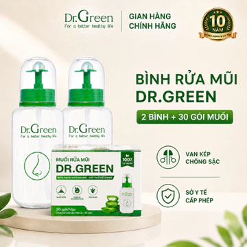 [HỎA TỐC] Bình Rửa Mũi CHỐNG SẶC Dr Green Đầu rửa Silicone (2 Bình + 30 Gói Muối) Thiết Kế Độc Quyền cho mũi xoang