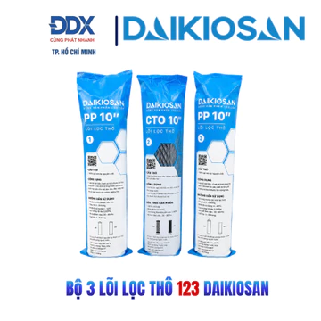 Bộ 3 Lõi Lọc Thô 123 Daikiosan Dùng Cho Máy Lọc Nước RO Có Cốc Lọc 10 Inch