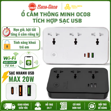 WIFI - Ổ cắm thông minh 3 ổ cắm Rạng Đông tích hợp sạc USB Kết nối Wifi Điều khiển từ xa OC08