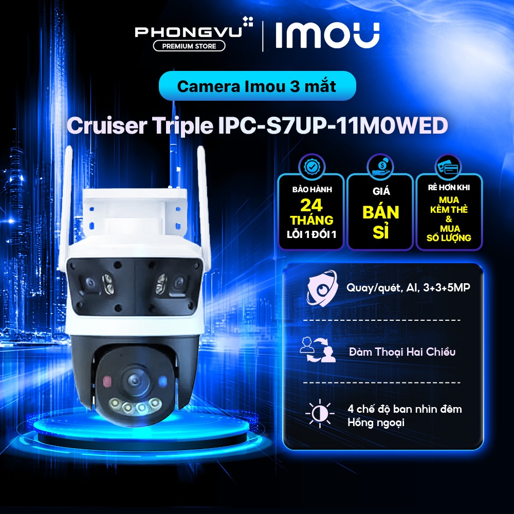 Camera WiFi IMOU 3 mắt Cruiser Triple IPC-S7UP-11M0WED (3+3+5MP, đèn cảnh báo) - Bảo hành 24 tháng