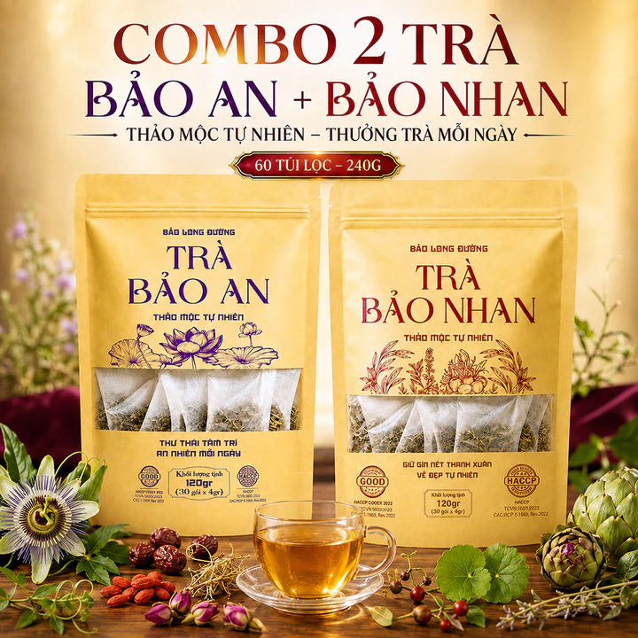 Combo Trà Bảo Nhan - Trà Bảo An | Trà Thảo Mộc Tự Nhiên Nét Đẹp Thanh Xuân, Giấc Ngủ Ngon | 60 Túi Lọc 240g