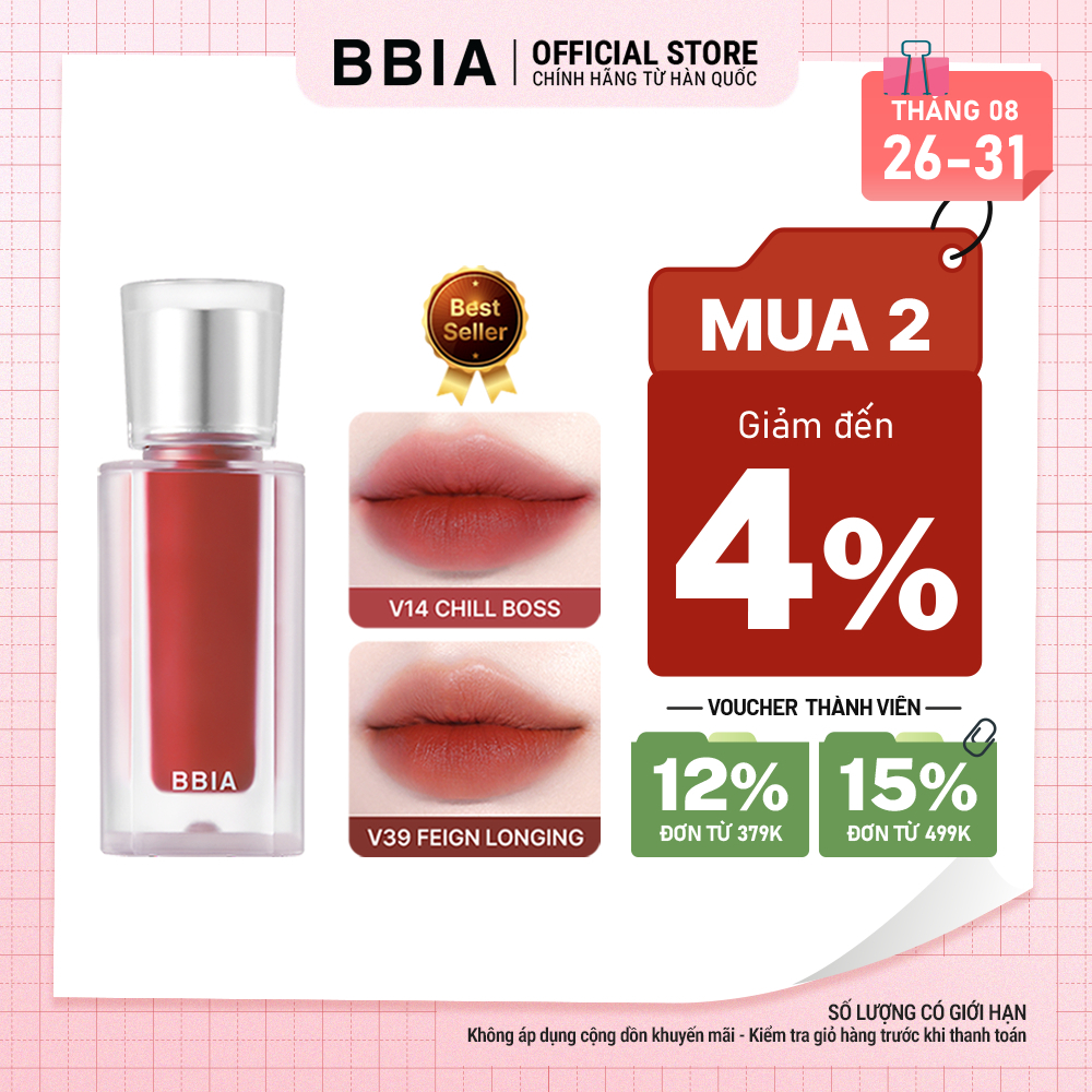 Son kem nhung thuần chay, nhẹ môi BBIA Last Velvet Tint V Edition 5g