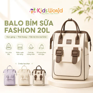 Balo Bỉm sữa đa năng giữ nhiệt bình sữa KidsWorld dung tích 20L nhiều ngăn, Túi đựng bỉm sữa cho mẹ