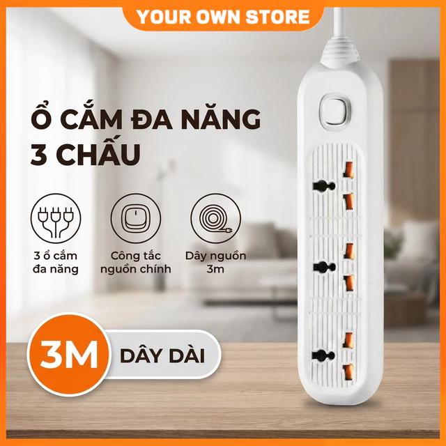 🔥FREESHIP🔥ổ cắm điện đa năng，Ổ Cắm Điện USB Đa Năng Cao Cấp Chống Giật Dây Dài 3m, 3 Giắc Cắm Điện
