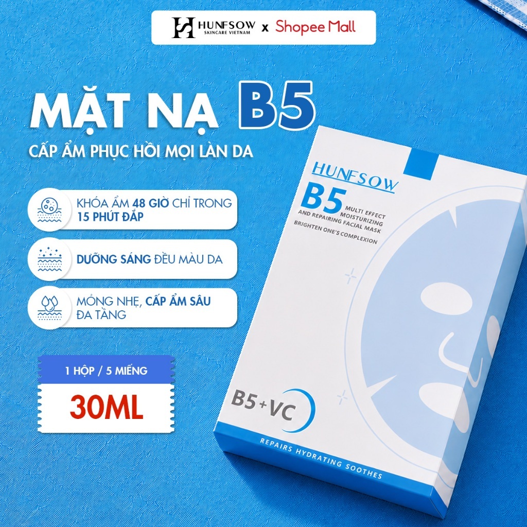 [FBS]Mặt nạ giấy HUNFSOW Vitamin C+B5 cấp ẩm căng bóng, dịu da, sáng mịn 30ml  Giúp makeup đẹp hơn