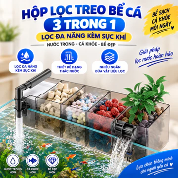 Hộp Lọc Nước Bể Cá Dạng Thác Nước Nổi - Máy Lọc Bể Cá Cảnh Nhiều Ngăn Chứa Bông Lọc & Vật Liệu Lọc Tiện Lợi MXPF027