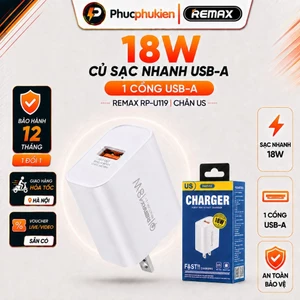 Củ sạc 18w Remax U119 1 cổng USB dành cho tai nghe điện thoại smart watch - Phúc Phụ Kiện