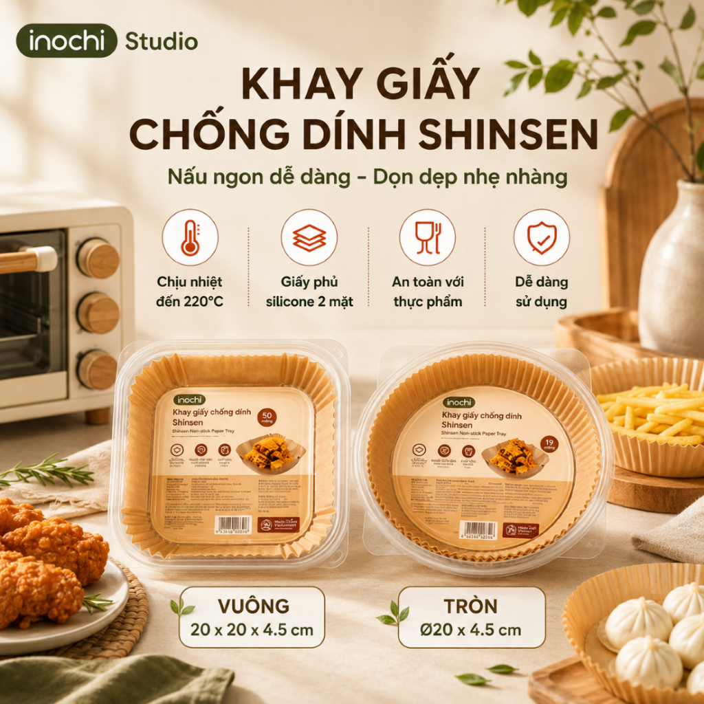 Khay Cuộn Giấy chống dính Đa Năng Shinsen Inochi , Lót Nồi Chiên Không Dầu, Chịu Nhiệt 220°C