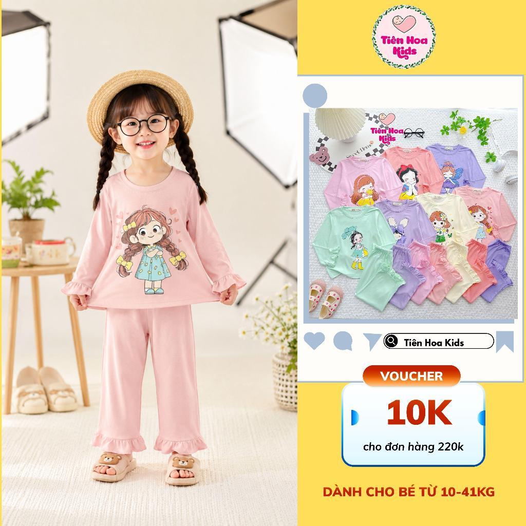 [Bé 9-41kg ] Bộ Dài Tay Lai Bèo In Hình Bé Gái Thun Lạnh TIÊN HOA KIDS Mềm Mịn Mát Cho Bé Gái Mặc Đi Học Đi Chơi