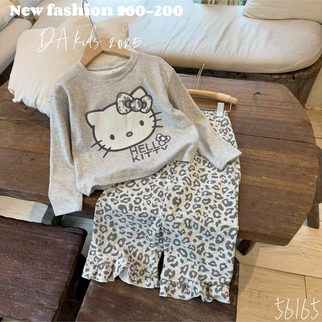 Bộ Loang Hình Mèo Kitty In Họa Tiết Đốm Chất Vải Len Thỏ Cho Bé Gái Dễ Thương, Sz9-32Kg