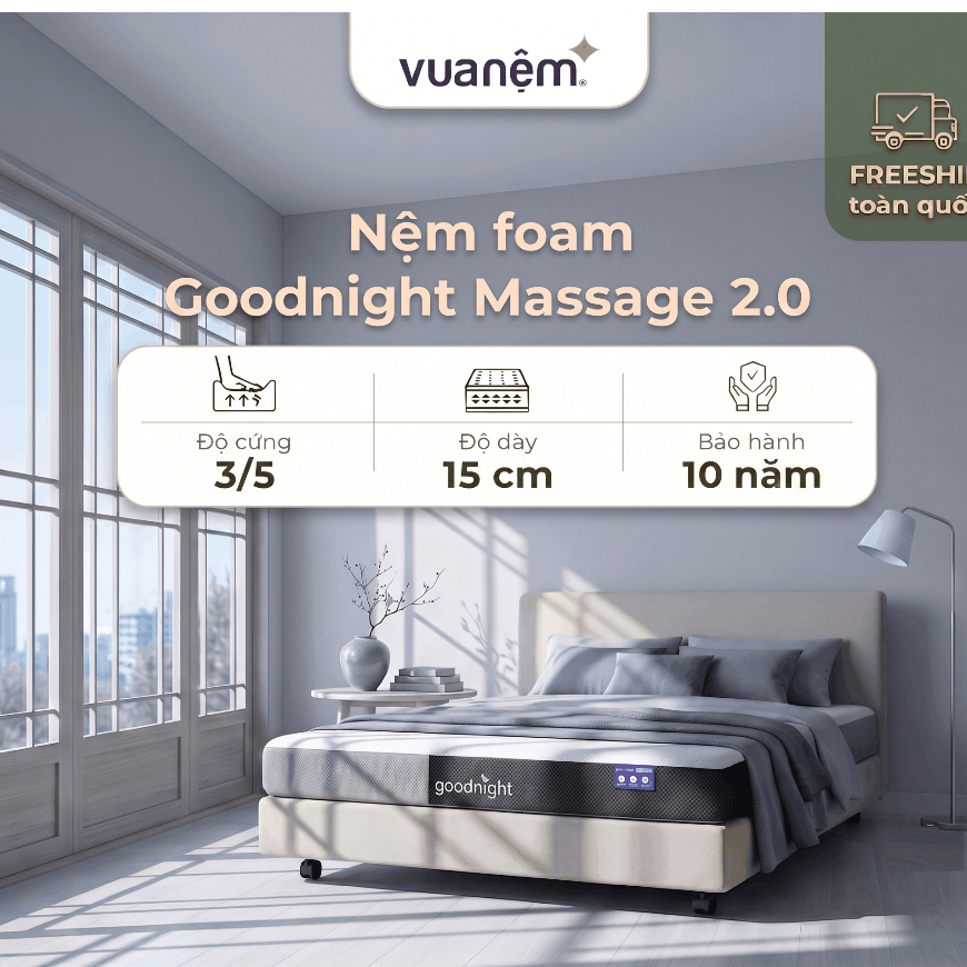 Nệm Foam Vua Nệm Goodnight Massage 2.0 (Hachi) 15cm, Đệm Foam Massage Toàn Thân Nâng Đỡ (Không phải đệm Cao Su Non)