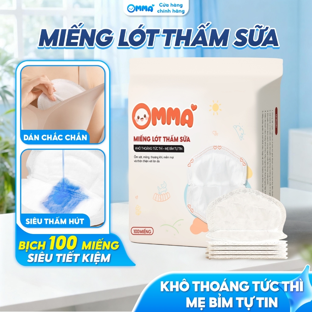 100 miếng lót thấm sữa, miếng dán thấm hút sữa OMMA dán chắc chắn, mềm mại, an toàn cho mẹ