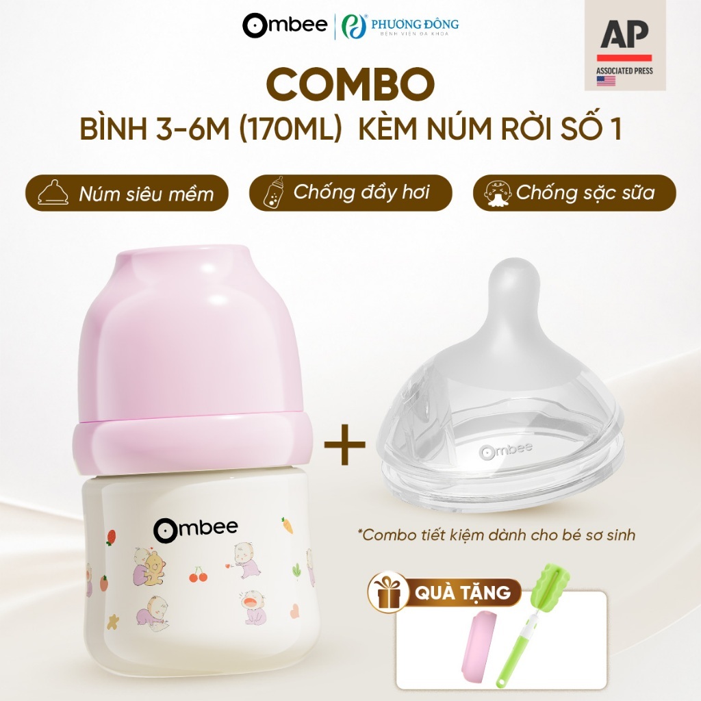 [Dung Tích 170ml + Núm Số 1] Combo Bình Sữa Ombee Dành Cho Bé Từ Sơ Sinh Đến 6 Tháng Tuổi