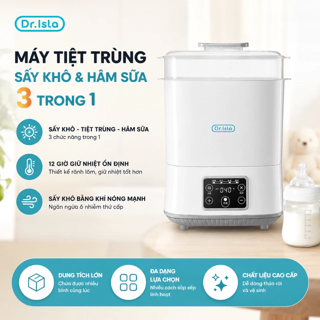Máy tiệt trùng sấy khô hâm sữa 3in1 Dr.Isla Hâm Sữa Sấy Khô Giữ Ấm 12H Máy Tiệt Trùng Bình Sữa Đa Năng N30