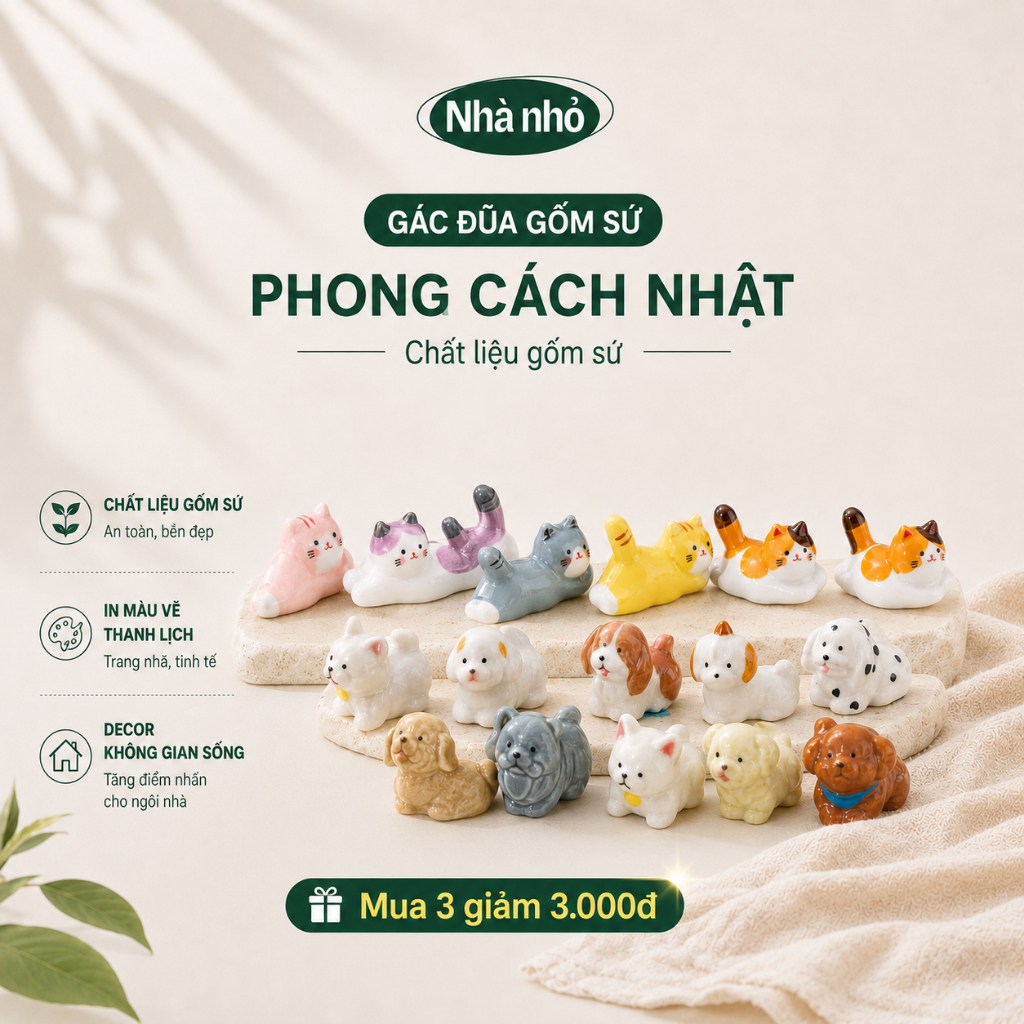 Gác đũa sứ Mèo dễ thương giúp gọn và vệ sinh bàn ăn