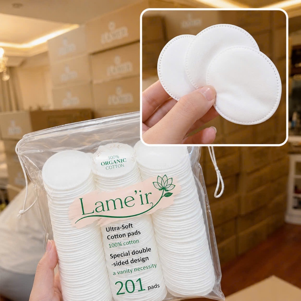 [ COMBO 2 BỊCH ] Bông Tẩy Trang Lame'ir 201 Miếng 100% Cotton Tự Nhiên – Chăm Sóc Da Tinh Tế, Nhẹ Nhàng