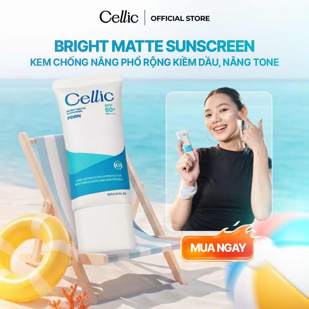 Kem Chống Nắng Cellic Bright Matte Sunscreen Kiềm Dầu, Nâng Tone, SPF50+ PA++++ chứa PDRN 30g