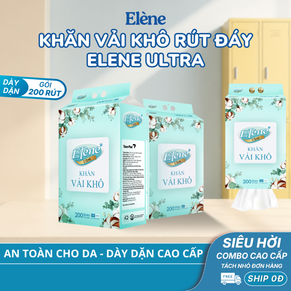 COMBO 1/2/4 BỊCH Gói 560g 200 Tờ Khăn Vải Elene Ultra Đa Năng, Dai Bền, Thấm Hút, Dịu Nhẹ Da