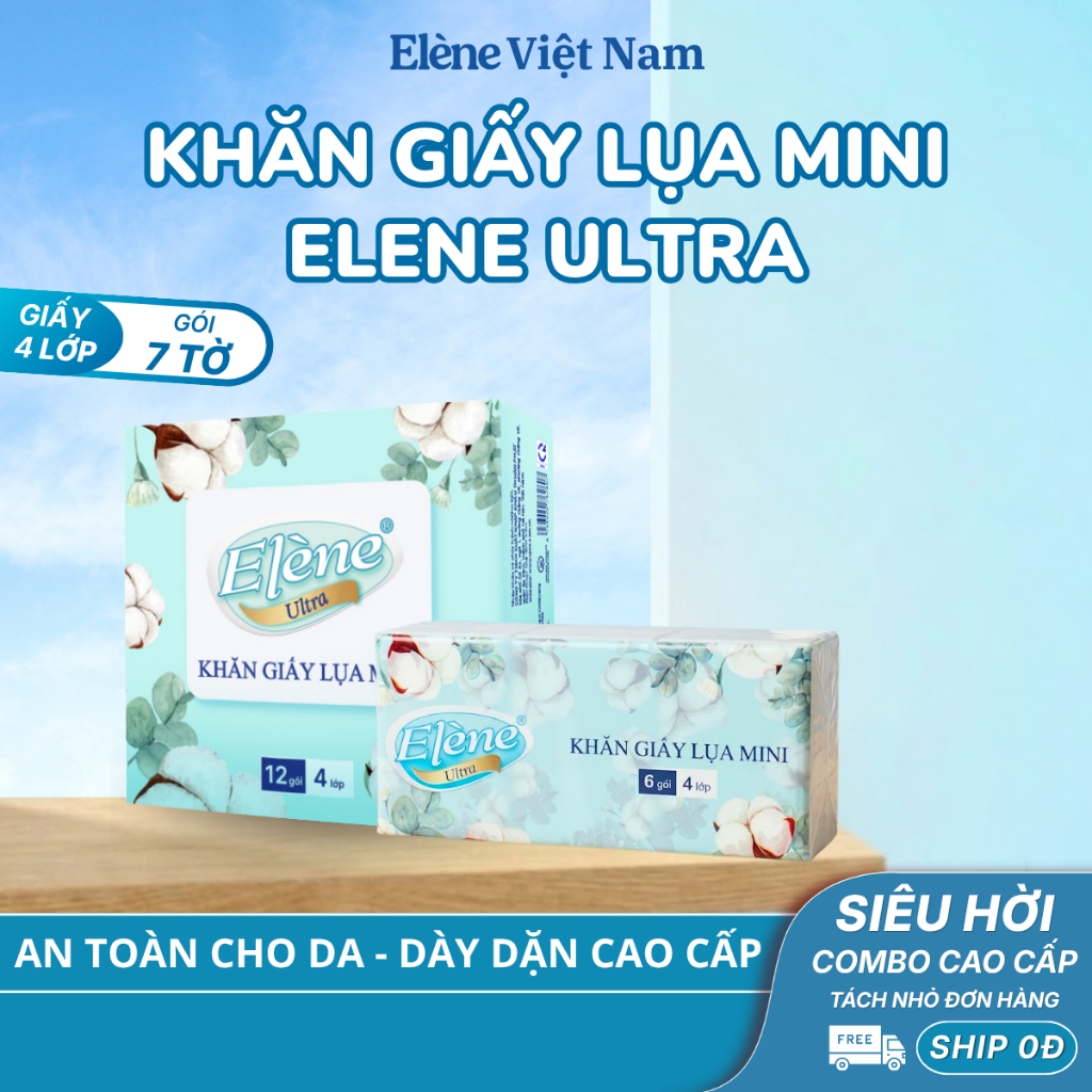 [HÀNG MỚI VỀ] Khăn Giấy Lụa Mini Ultra Elène 4 Lớp Nhỏ Gọn, Tiện Lợi - Giấy Bỏ Túi