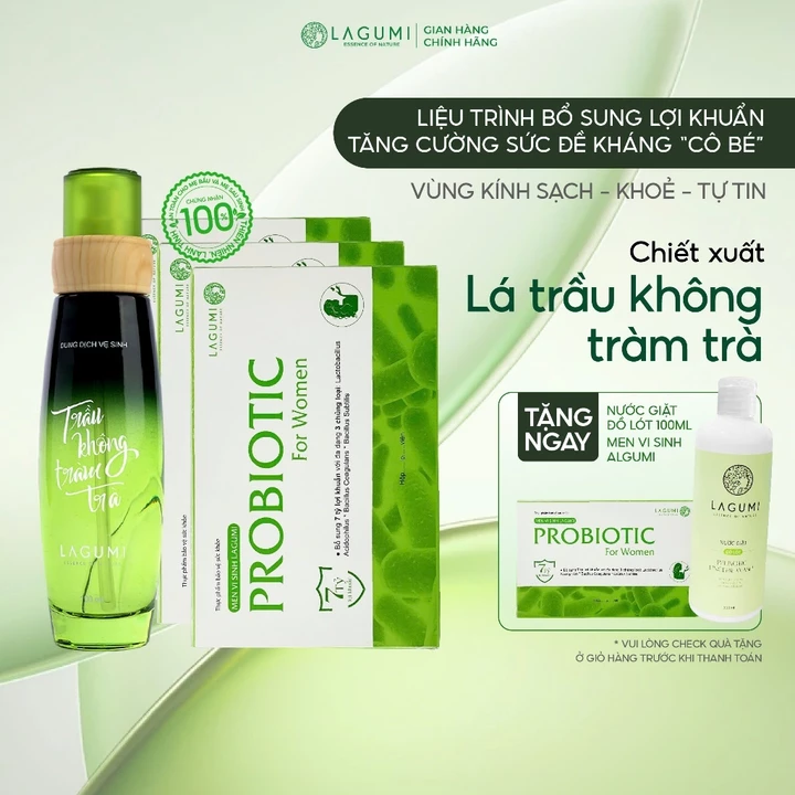 [3 Men + 1 DDVS] LAGUMI Chăm Sóc Phụ Khoa Toàn Diện - Hỗ Trợ Cân Bằng Hệ Vi Sinh, Giảm Hôi Ngứa, Khô Thoáng