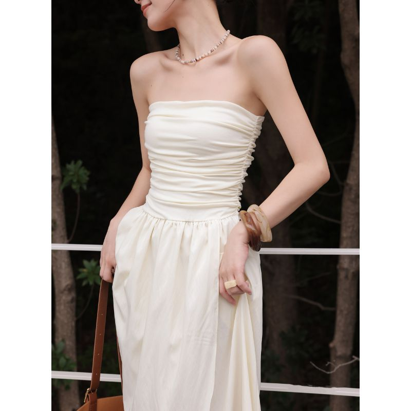 Váy Maxi Cúp Ngực Celia Váy Ống Body Nữ Nhún Eo Xẻ Tà Trước Dáng Dài Màu Kem Thanh Lịch Vintage mặc đi chơi, đi tiệc