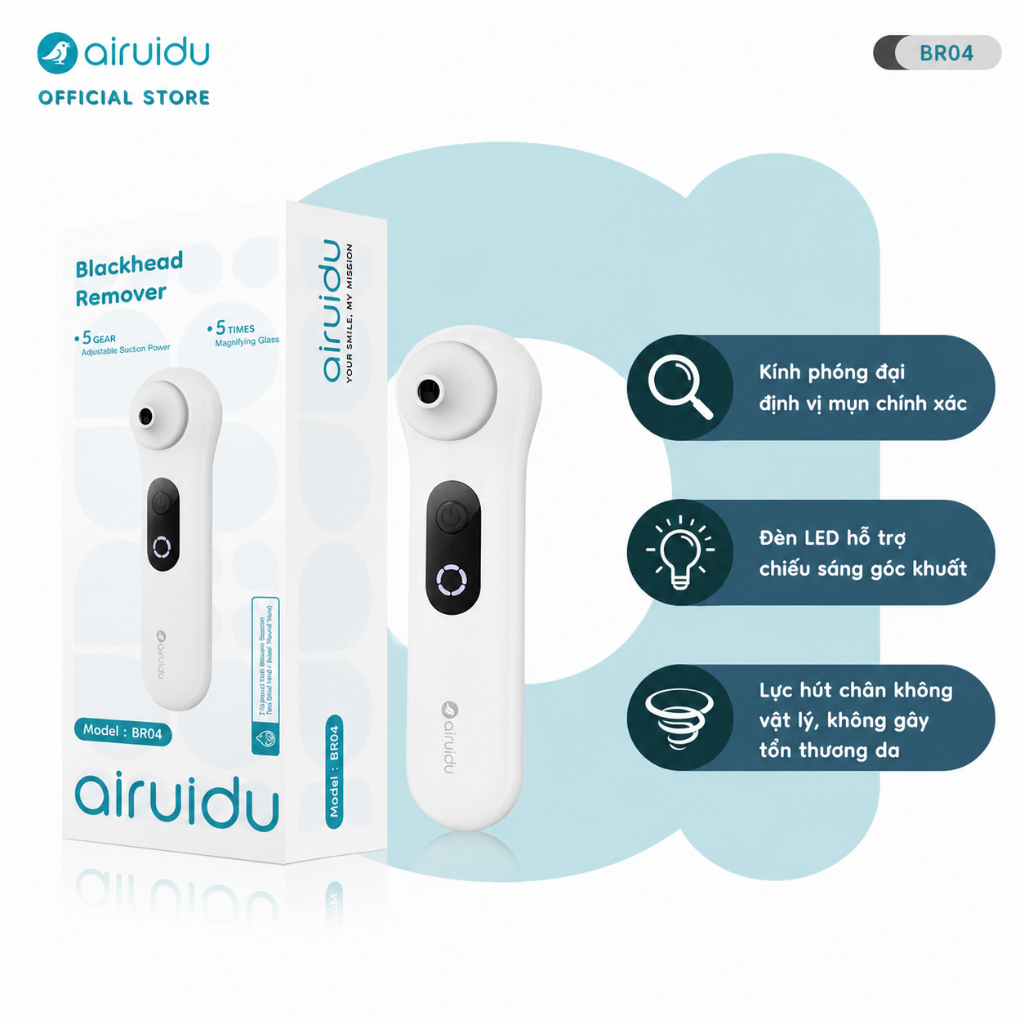 Airuidu Máy hút mụn đầu đen Hút vật lý Đầu hút silicone mềm Bảo vệ lỗ chân lông BR04