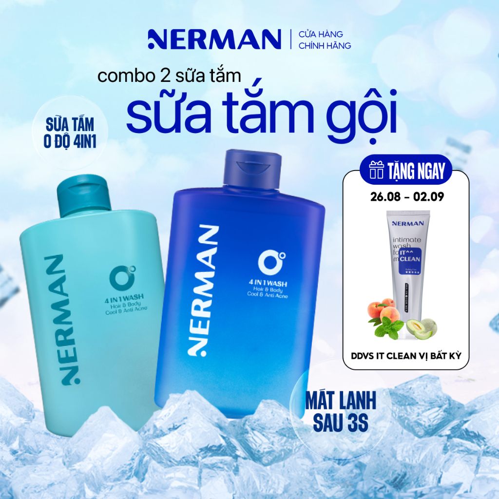Sữa tắm gội hương nước hoa NERMAN 0 Độ 4in1 330ml Dưỡng Body Dưỡng thể
