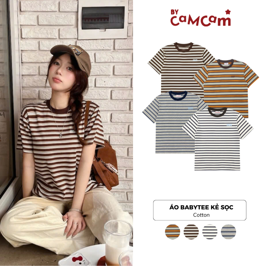 Áo Thun Babytee Kẻ Sọc 𝑩𝒚𝒄𝒂𝒎𝒄𝒂𝒎 Phối Cổ Bo Trendy ABN496