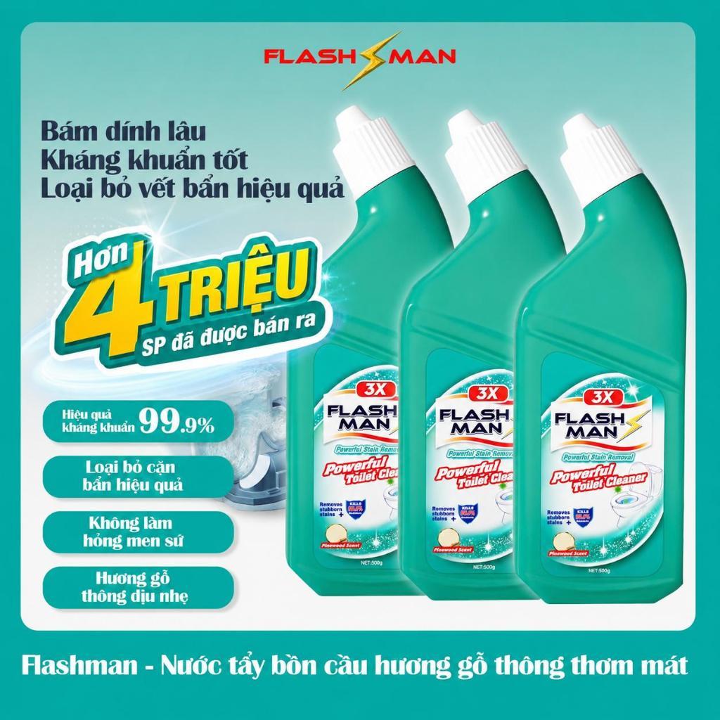 [MUA 1 TẶNG 1] Nước Tẩy Bồn Cầu Flashman 500g – Diệt Khuẩn 99.9% – Khử Mùi, Tẩy Sạch Vết Bẩn